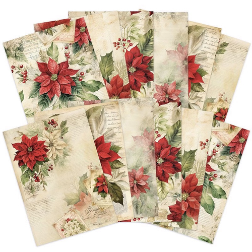 Hunkydory Adorable Scorable Designer Card Pack : Vintage Poinsettia