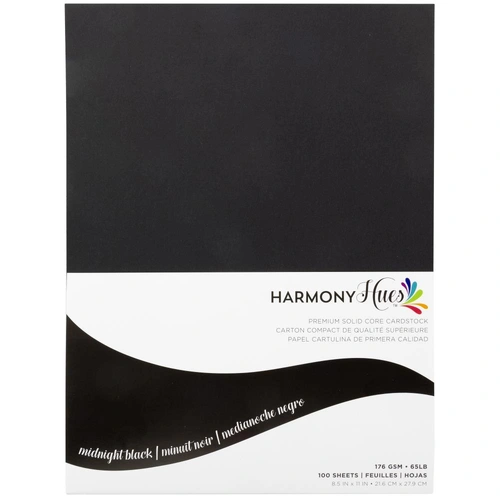 Harmony Hues Premium Solid Core Cardstock - 8.5x11" Midnight Black 176gsm 100pk