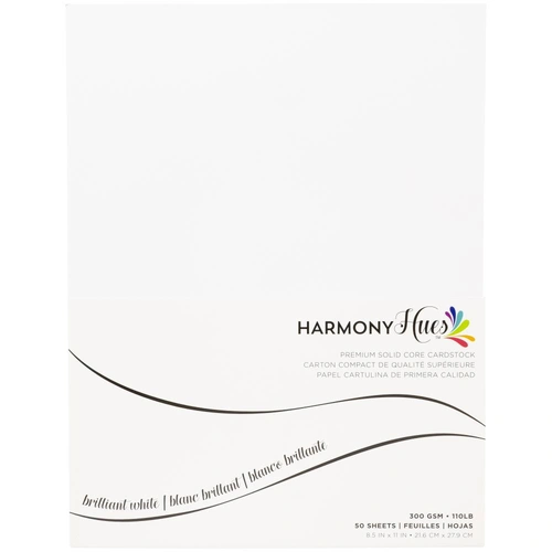 Harmony Hues Premium Solid Core Cardstock - 8.5x11" Brilliant White 300gsm 50pk