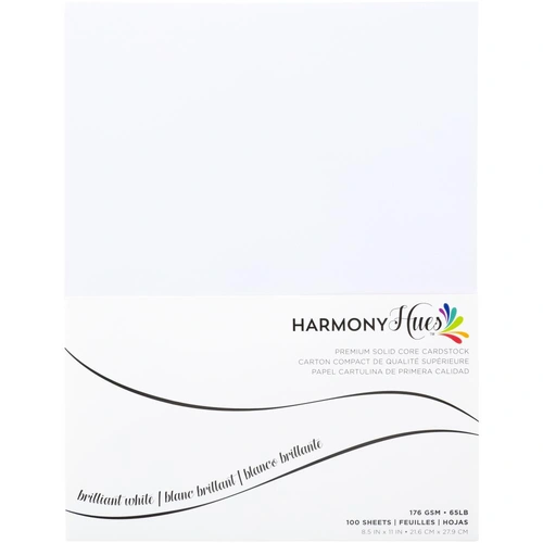 Harmony Hues Premium Solid Core Cardstock - 8.5x11" Brilliant White 176gsm 100pk