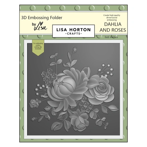 Lisa Horton Embossing Folder - Dahlia and Roses with co-ordinating die