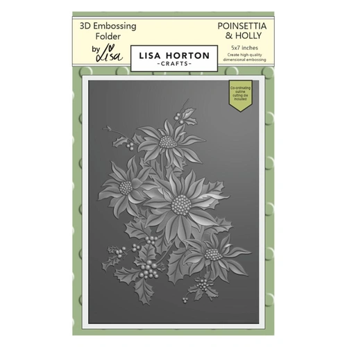 Lisa Horton Embossing Folder - Poinsettia and Holly with co-ordinating die