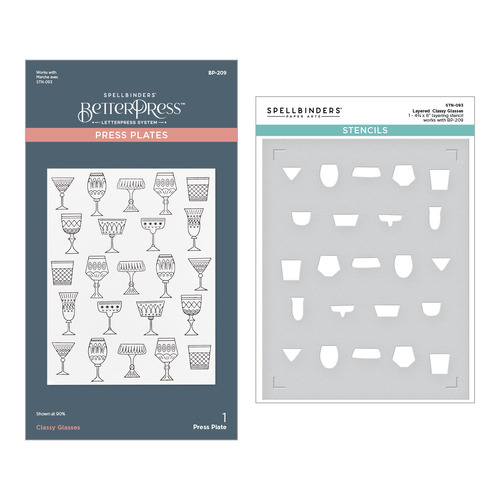 Spellbinders Layered Classy Glasses Press Plate & Stencil Bundle from the Happy Hour Collection