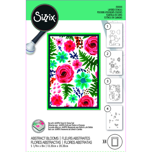 Sizzix A6 Layered Stencil 4PK Abstract Blooms by Sizzix