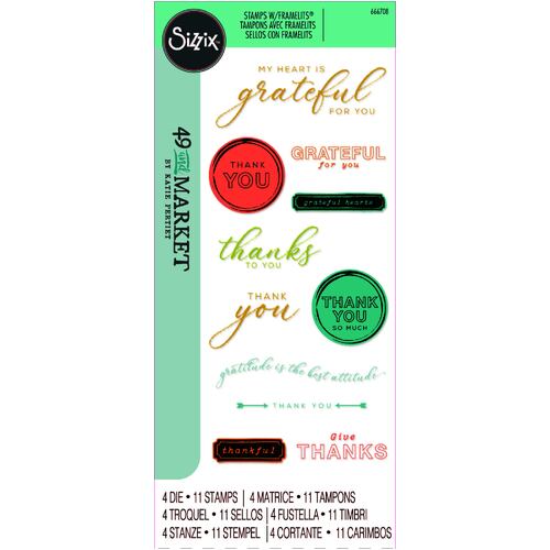 Sizzix Clear Stamps Set 11PK w/4PK Framelits Die Set Thankful Sentiments by 49 and Market