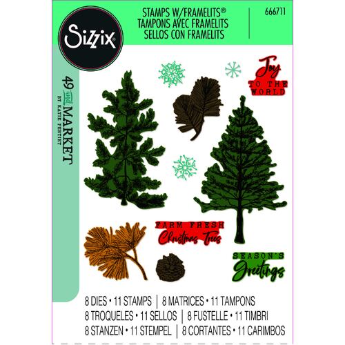 Sizzix A5 Clear Stamps Set 16PK w/5PK Framelits Die Set Pine Holidays by 49 and Market