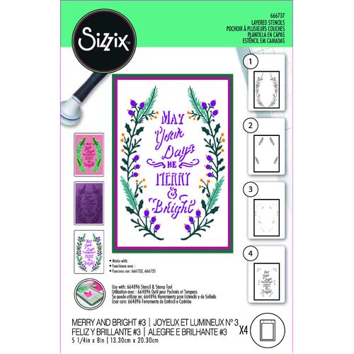 Sizzix A6 Layered Stencils 4PK - Merry & Bright #3 by Jen Long