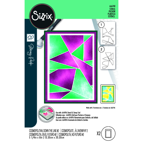 Sizzix A6 Stencil 2pk Cosmopolitan Down the Line #2 by Stacey Park