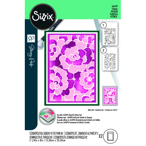 Sizzix A6 Stencil 2pk Cosmopolitan Sunday in the Park #2 by Stacey Park