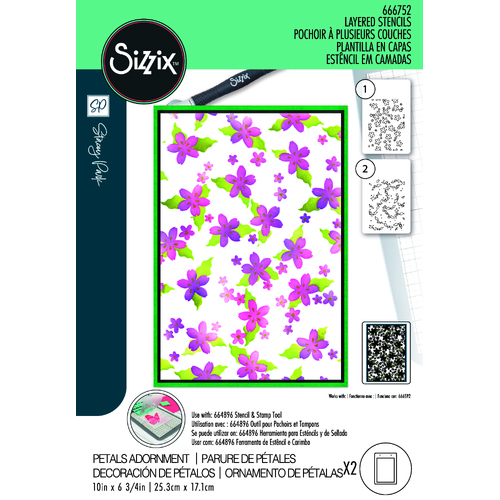 Sizzix A5 Stencil 2pk Cosmopolitan, Petals Adorment by Stacey Park