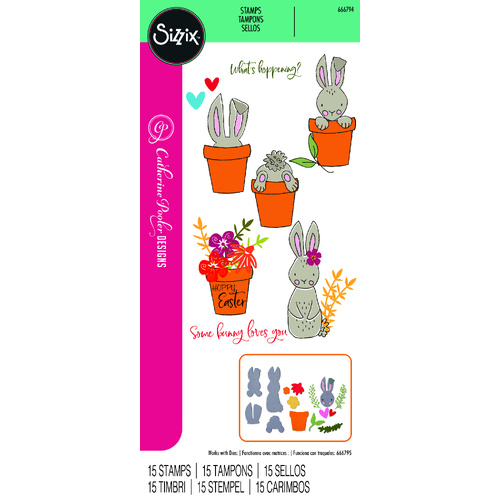 Sizzix Clear Stamps Set 12PK   Bunny Bits & Blooms by Catherine Pooler