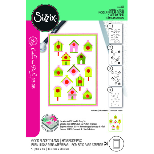 Sizzix A6 Layered Stencils 4PK   Good Place to Land by Catherine Pooler