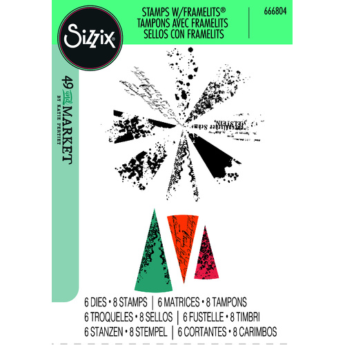 Sizzix A5 Clear Stamps 8PK w/6PK Framelits Build-a-Burst Artsy Lace Mix by 49 and Market