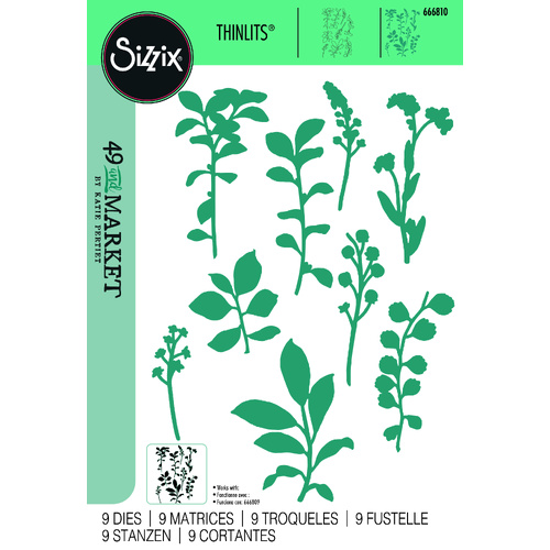 Sizzix Framelits 9PK Die Set ÿ Fine Stems 02 by 49 and Market