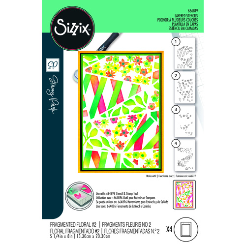 Sizzix A6 Stencil 4PK Fragmented Floral #2 by Stacey Park