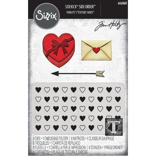 Sizzix 2D TF Embossing Folder w/8PK Thinlit Set Vault Side Order Love Notes by Tim Holtz