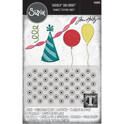 Sizzix 2D TF Embossing Folder w/8PK Thinlit Set Vault Side Order Celebrate by Tim Holtz