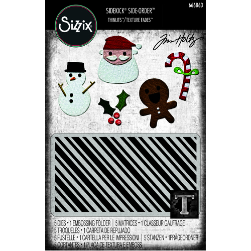 Sizzix 2D TF Embossing Folder w/5PK Thinlit Set Vault Side Order Christmas Minis by Tim Holtz